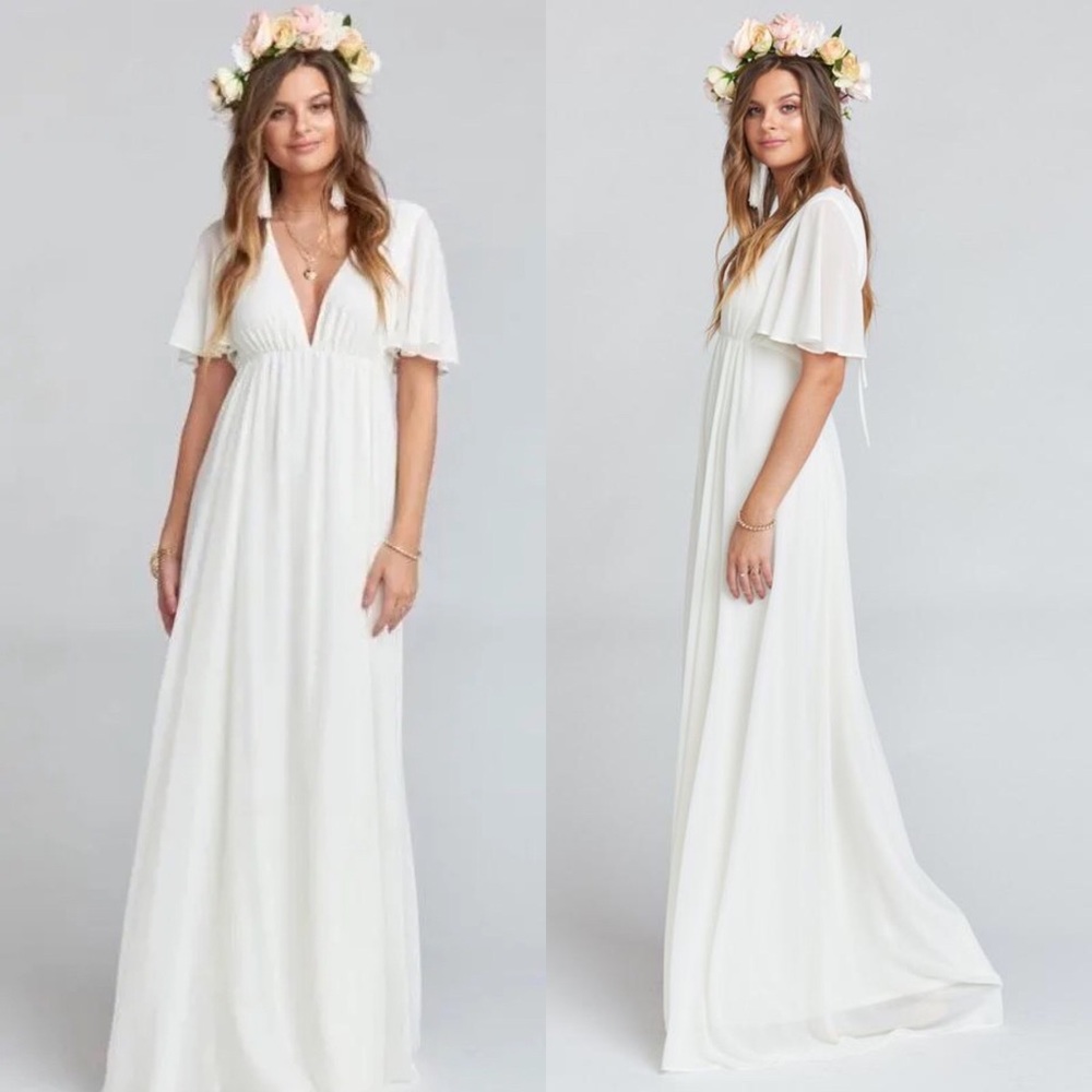 Show Me Your MuMu White Flutter Sleeve Maxi Dress